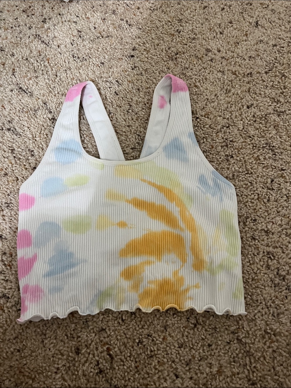 FP movement Tie-Dye Ribbed Crop Tank Top - White with Pastel Accents